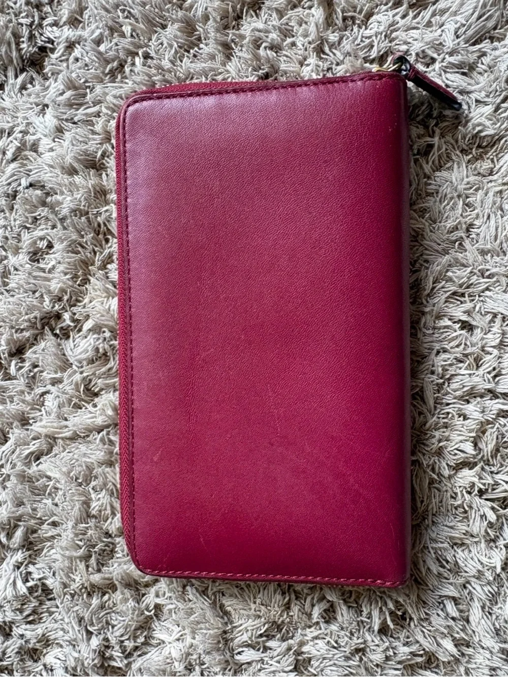 Coach Dark Red Pink Zip-Around Leather Wallet